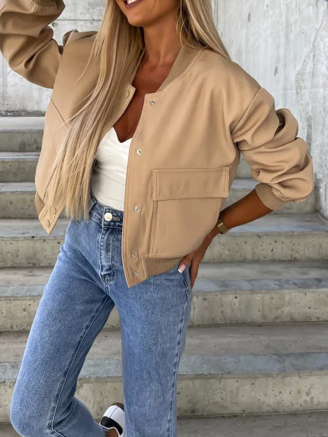 Baseball Collar Dropped Shoulder Jacket - Charming Charlie