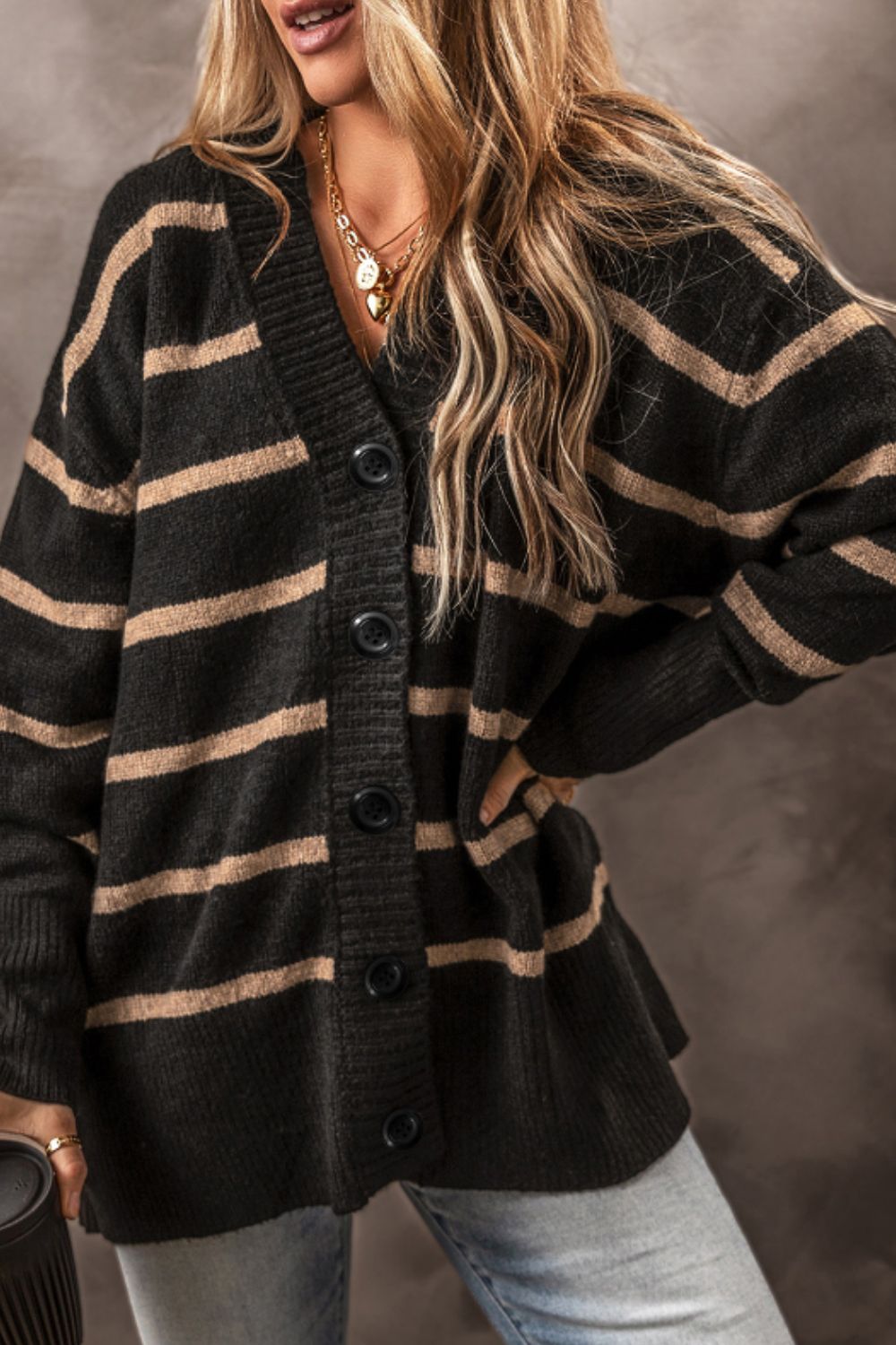 Striped Button Down Long Sleeve Cardigan - Charming Charlie