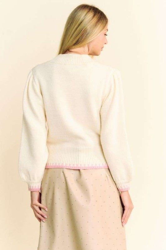 Davi & Dani Flower Patch Fuzzy Mock Neck Sweater - Charming Charlie