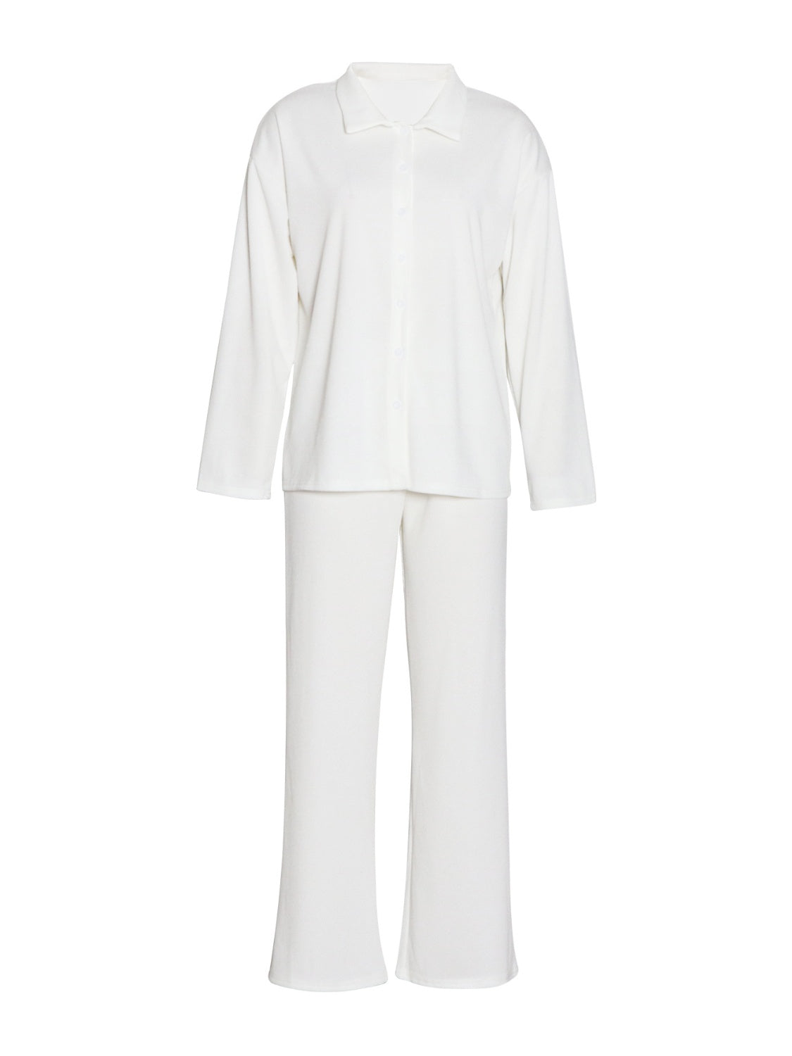 Collared Neck Long Sleeve Top and Drawstring Pants Set - Charming Charlie