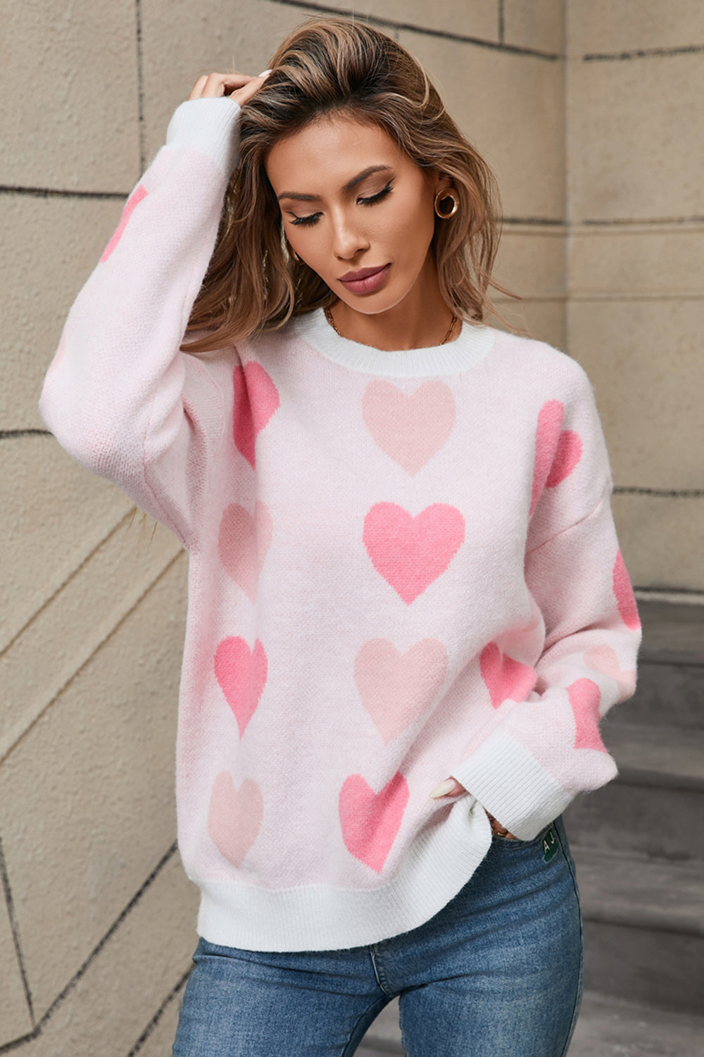 Angel Wings Heart Round Neck Long Sleeve Sweater - Charming Charlie