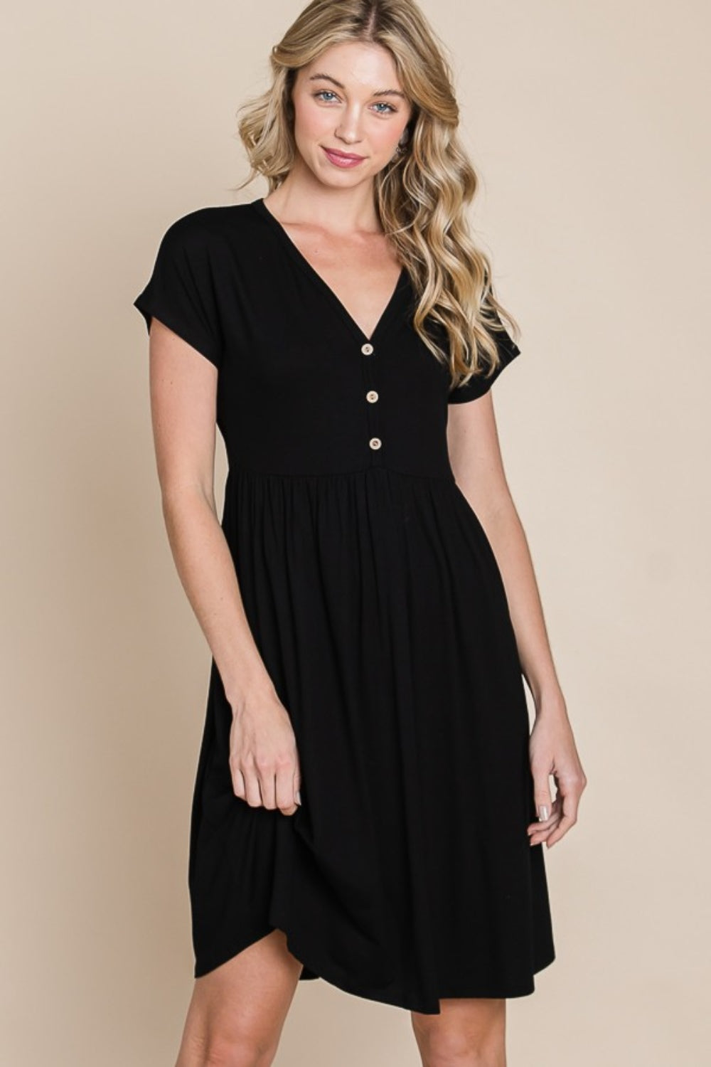 BOMBOM V-Neck Short Sleeve Dress - Charming Charlie