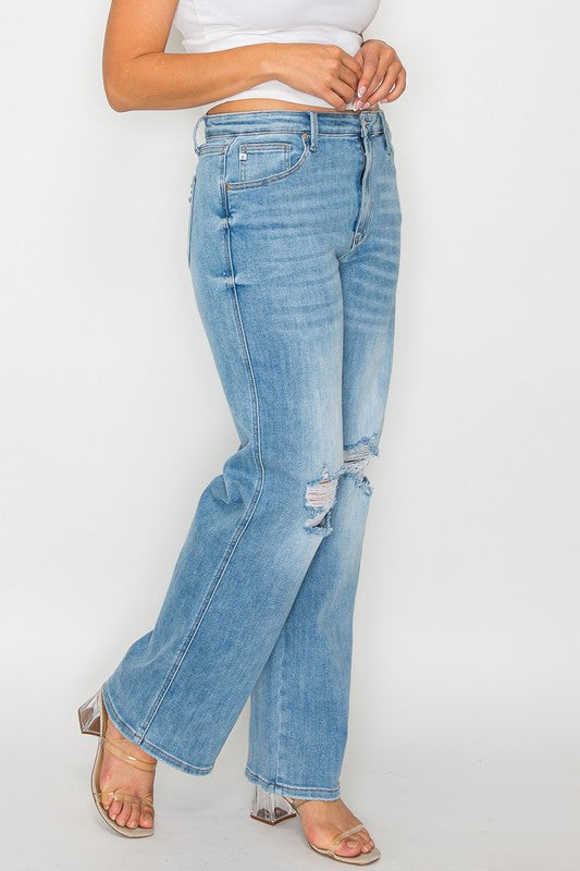 bytos Full Size Distressed High Rise Straight Jeans - Charming Charlie