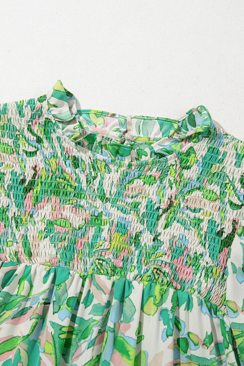 Frill Printed Mock Neck Flounce Sleeve Blouse - Charming Charlie