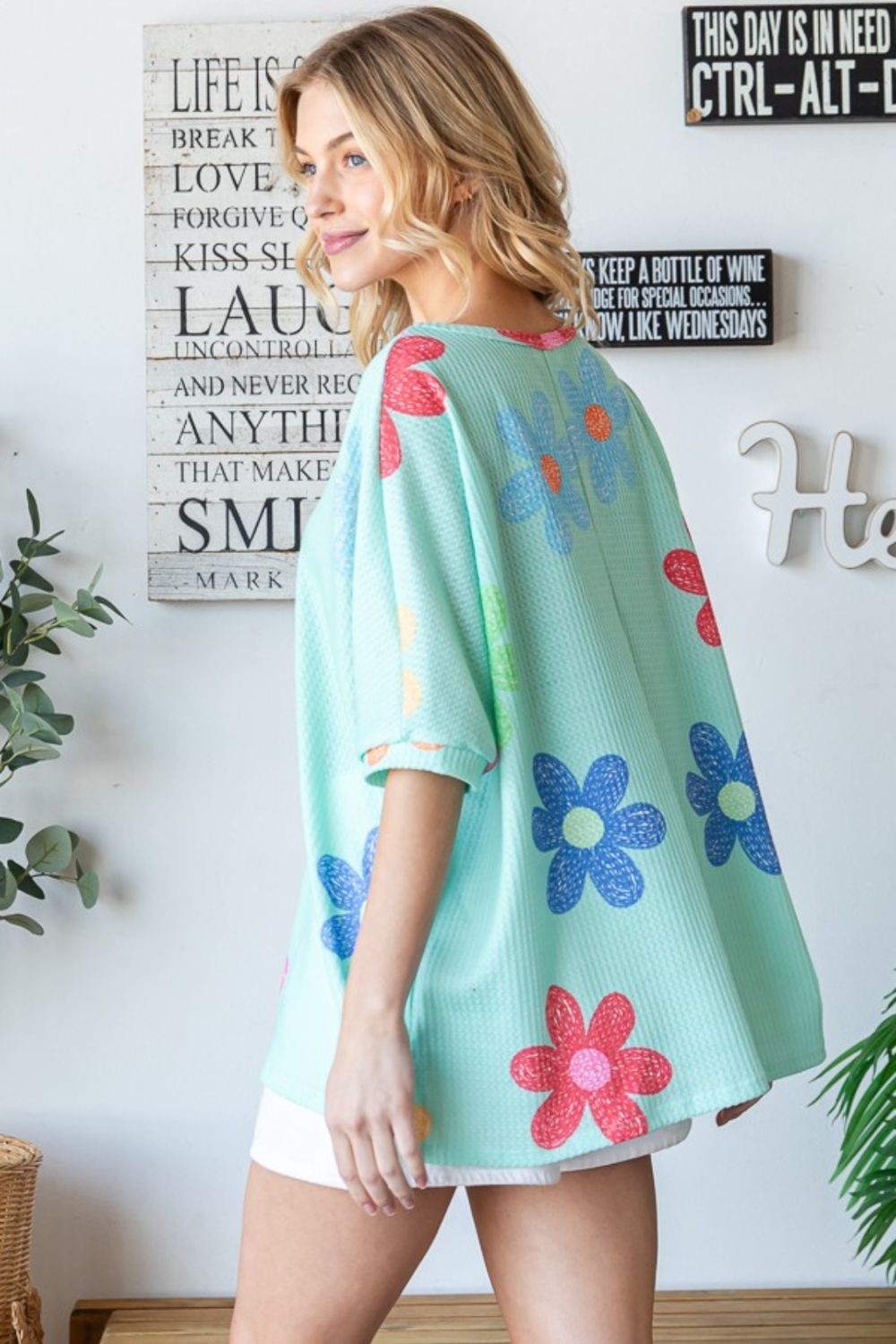 HOPELY Floral Waffle Oversize T-Shirt - Charming Charlie