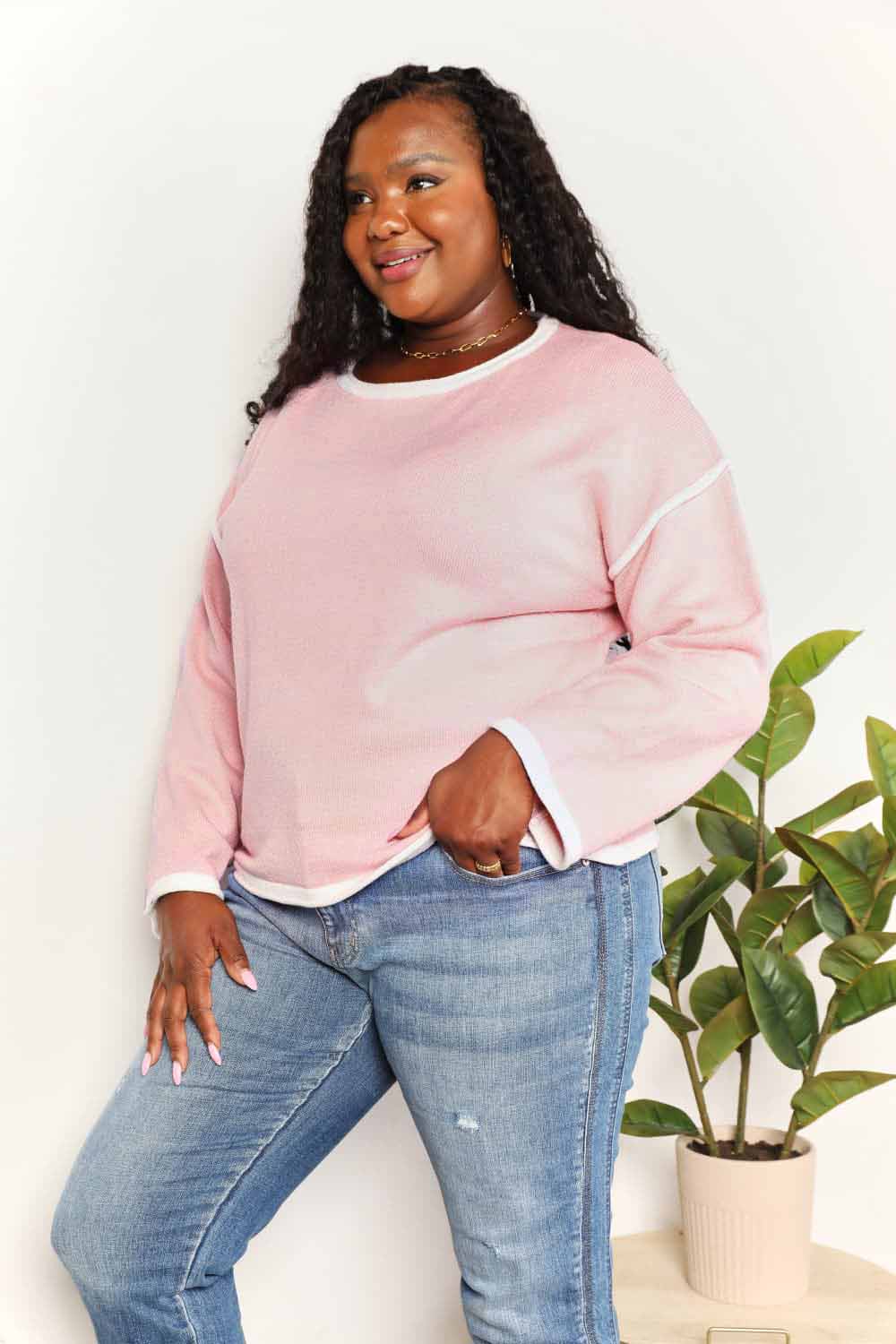Angel Wings Contrast Detail Dropped Shoulder Knit Top - Charming Charlie