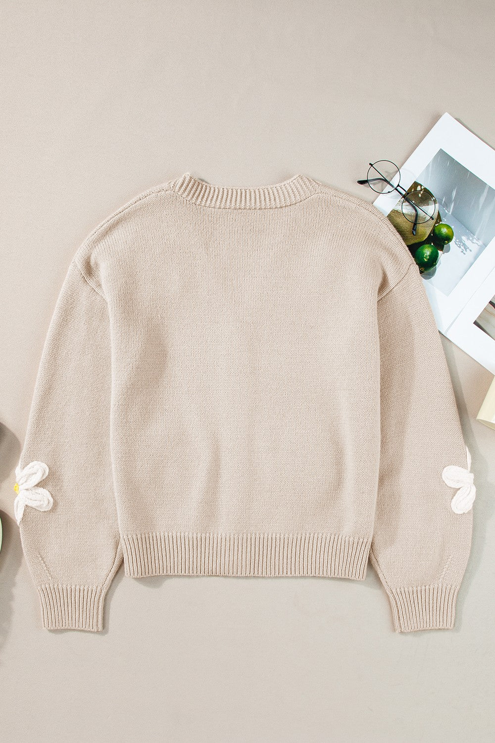 Flower Dropped Shoulder Long Sleeve Cardigan - Charming Charlie