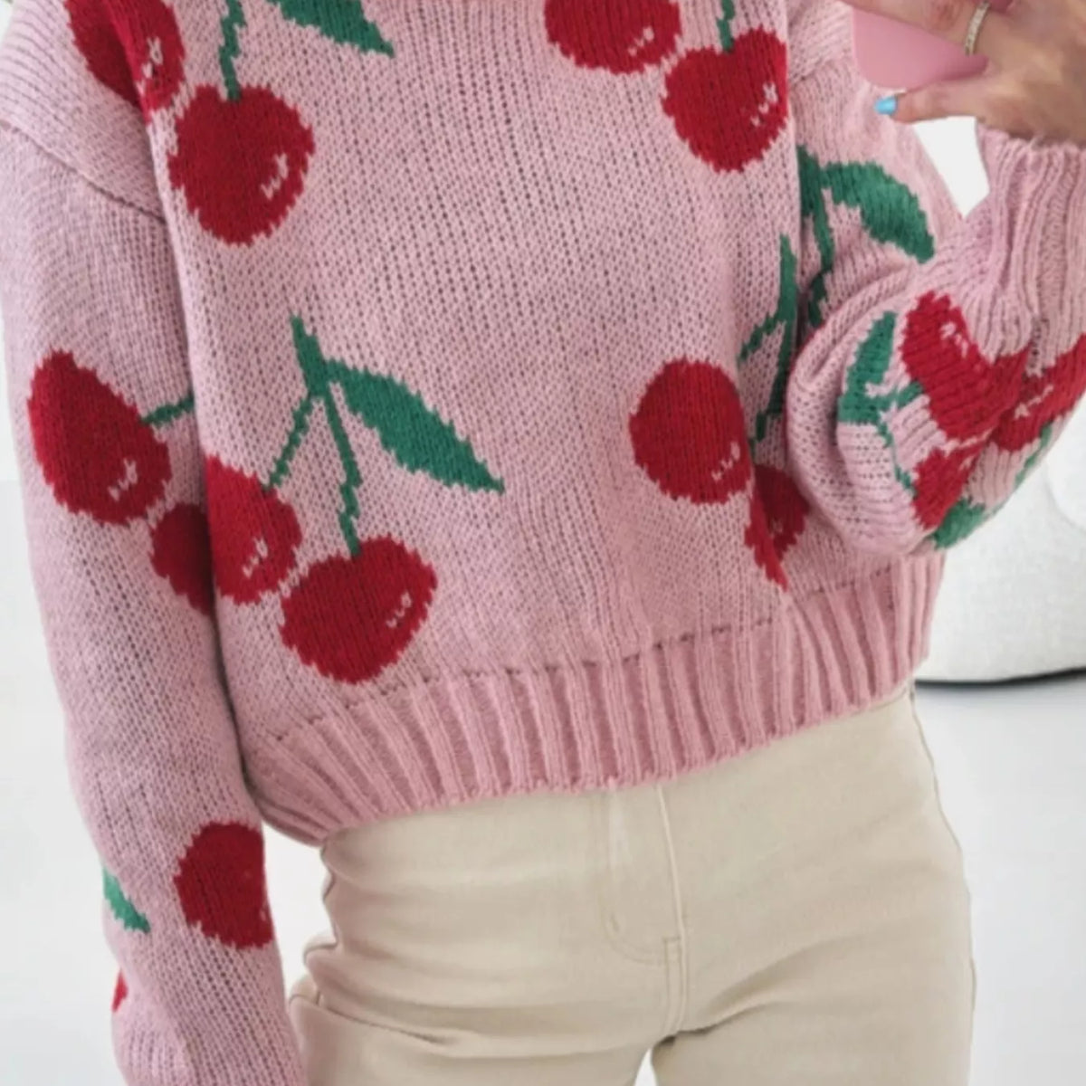 Cherry Pattern Long Sleeve Sweater – Charming Charlie
