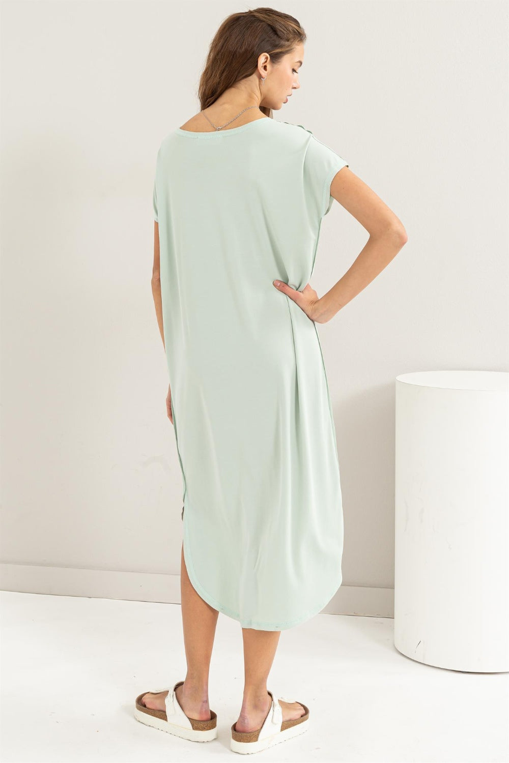 HYFVE Short Sleeve High-Low Slit Midi Dress - Charming Charlie