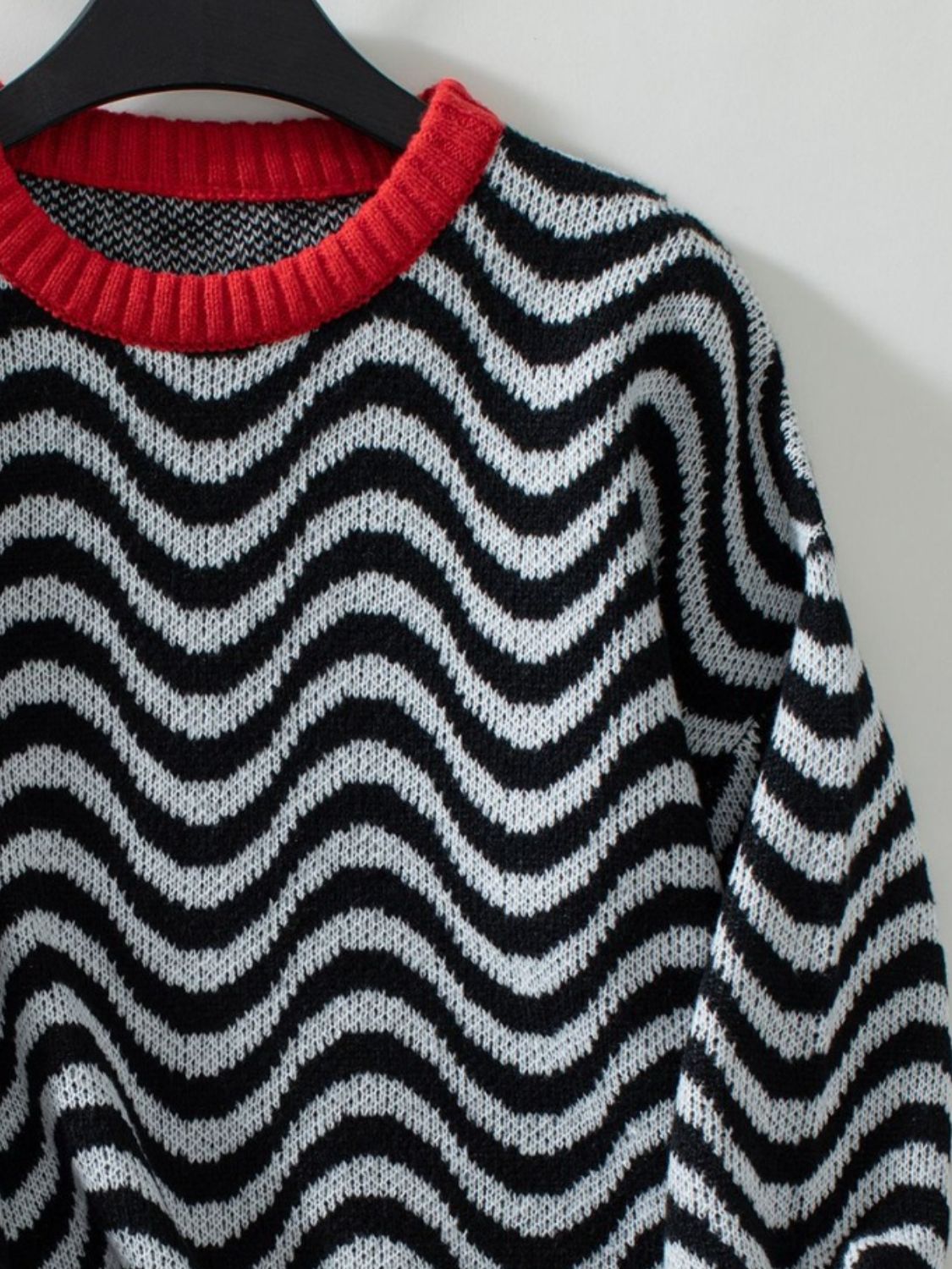Wavy Stripes Round Neck Long Sleeve Sweater - Charming Charlie