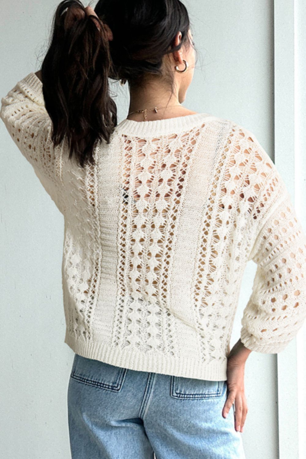 Hollow Out Drop Shoulder Sweater - Charming Charlie