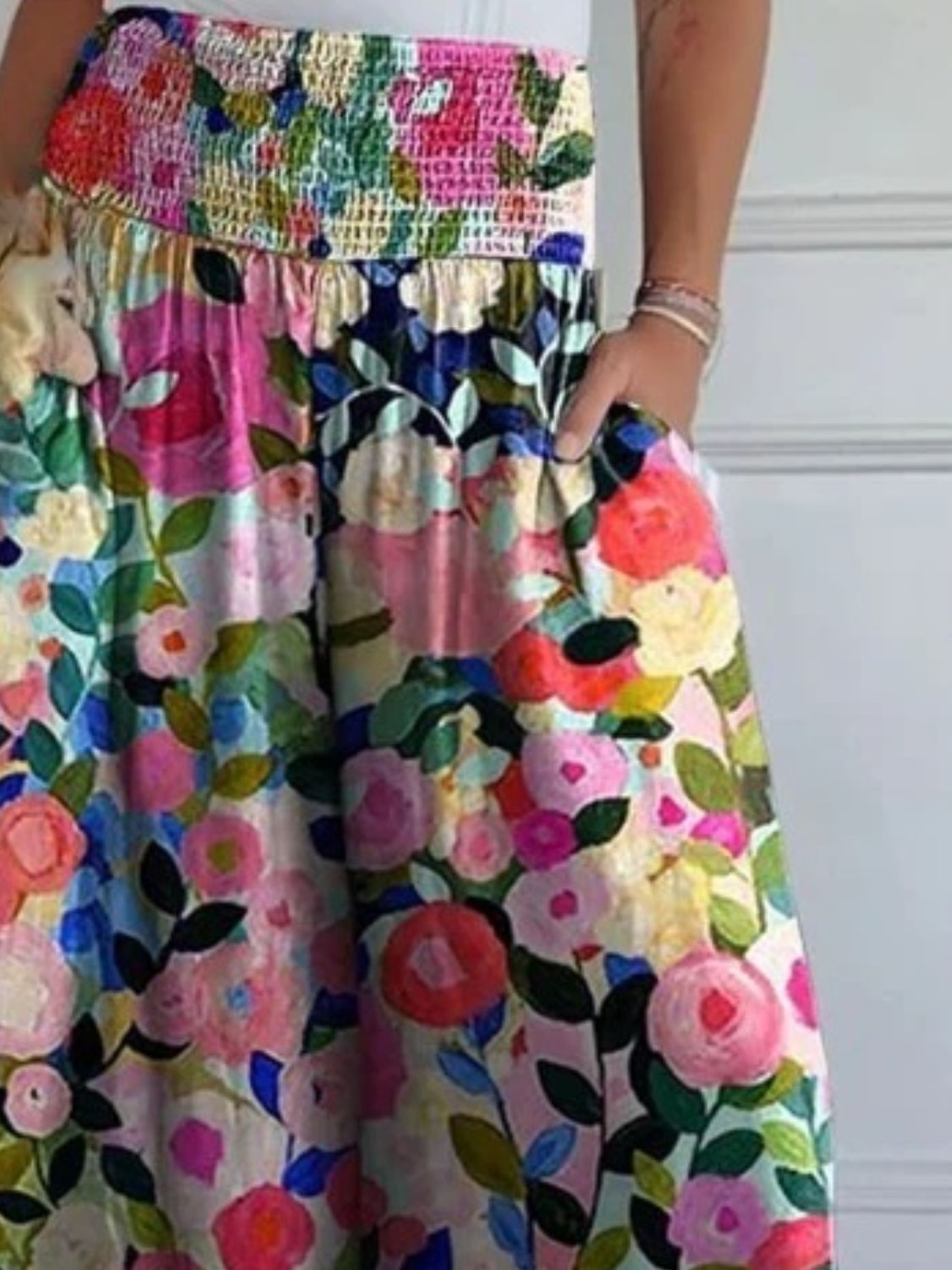 Full Size Smocked Wide Leg Pants with Pockets - Charming Charlie