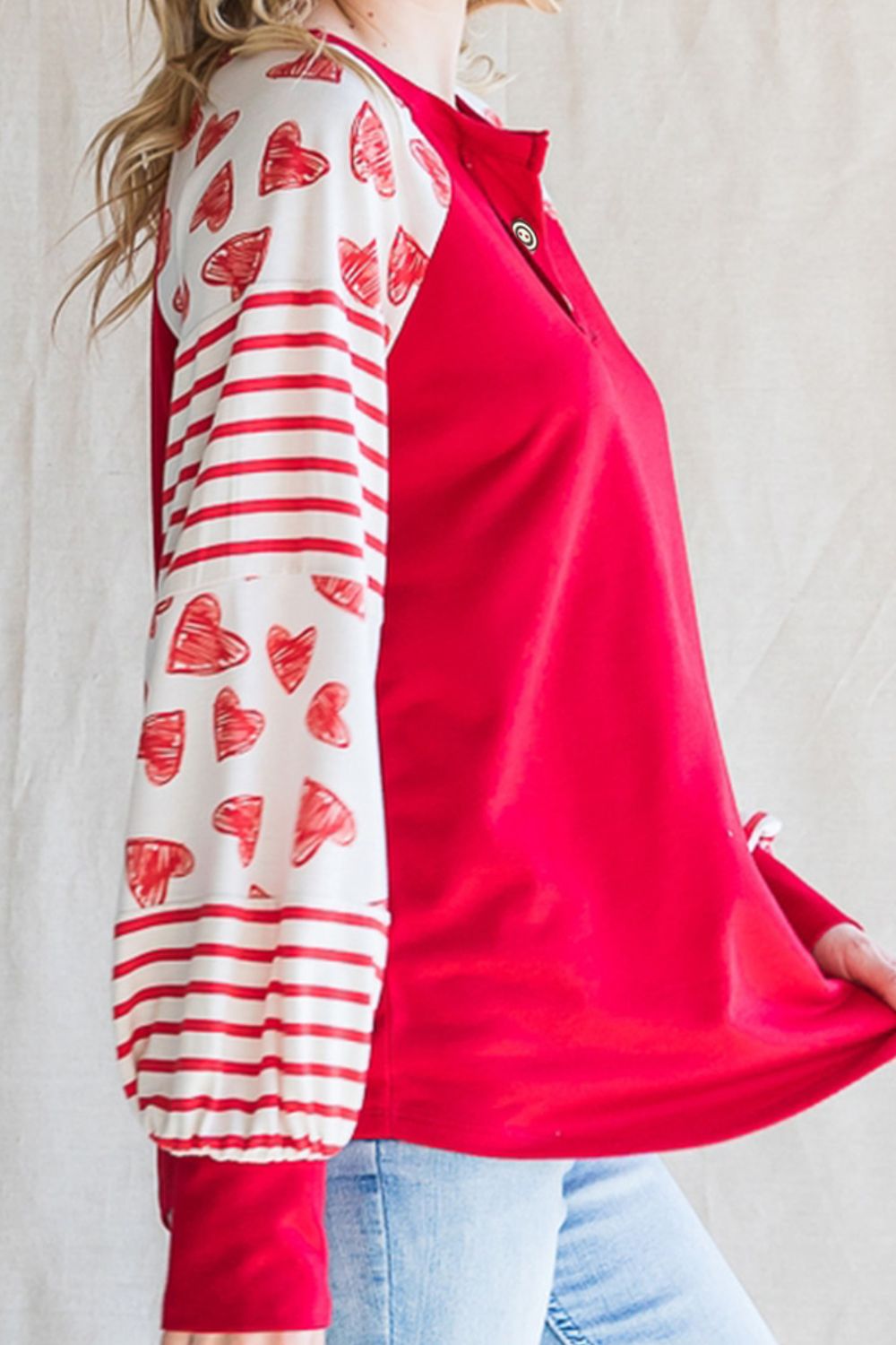 Heart Printed Round Neck Long Sleeve T-Shirt - Charming Charlie