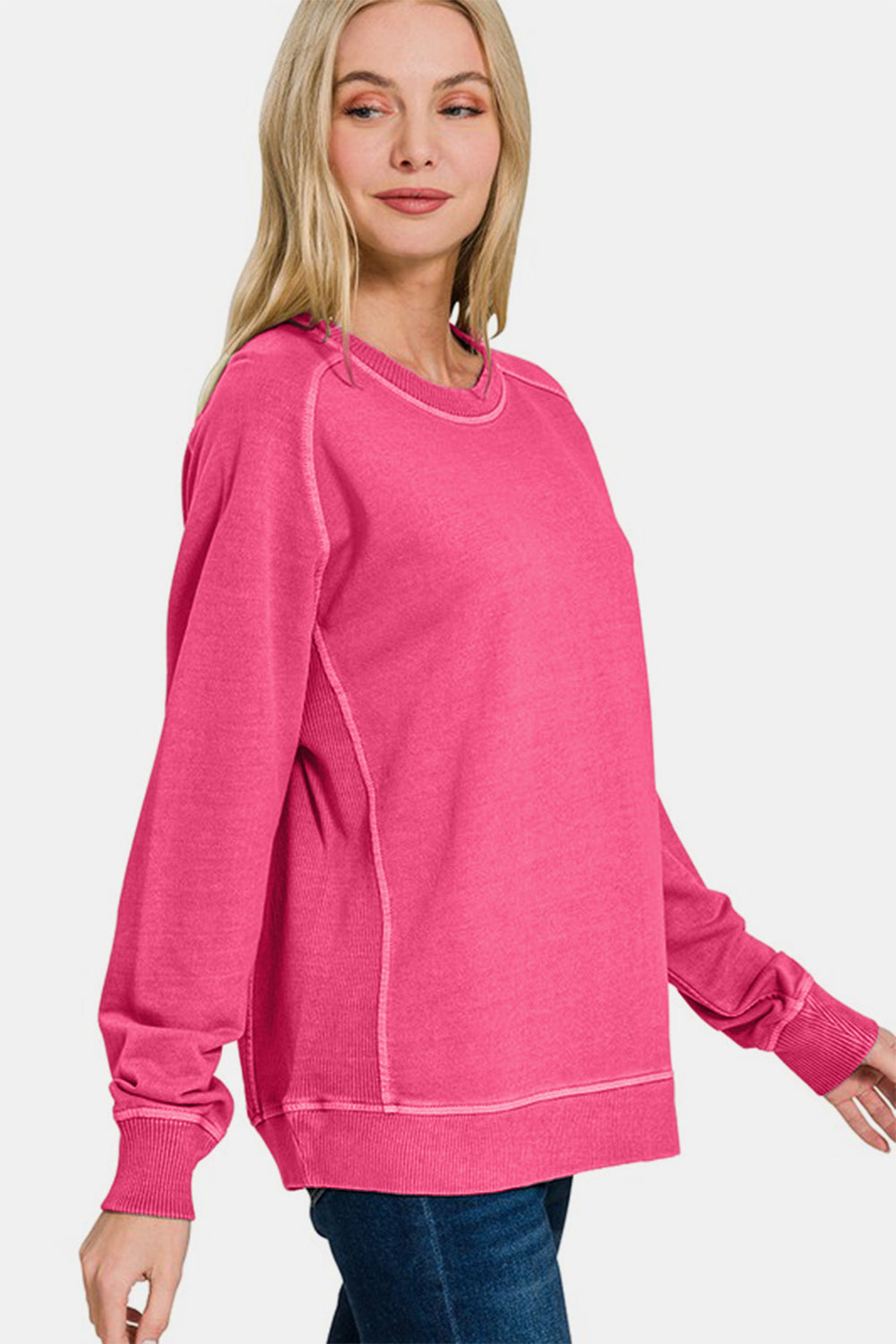 Zenana Full Size Pigment Dyed French Terry Sweatshirt - Charming Charlie