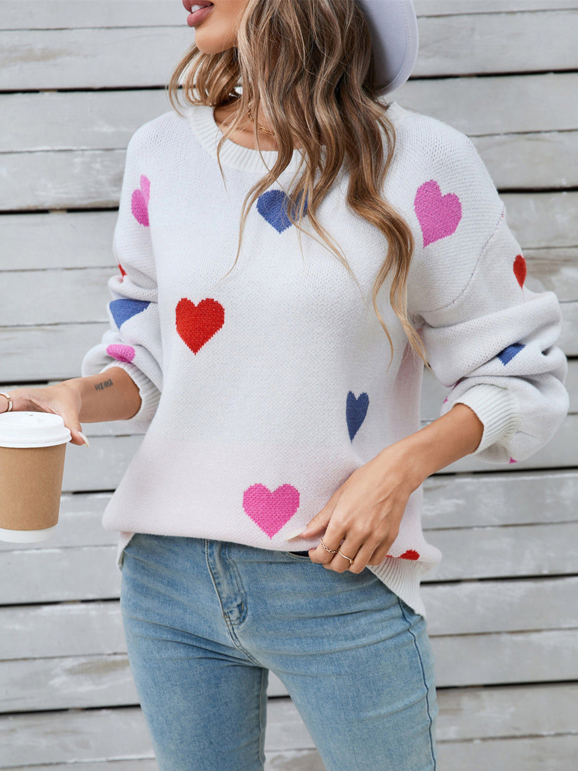 Angel Wings Heart Round Neck Long Sleeve Sweater - Charming Charlie