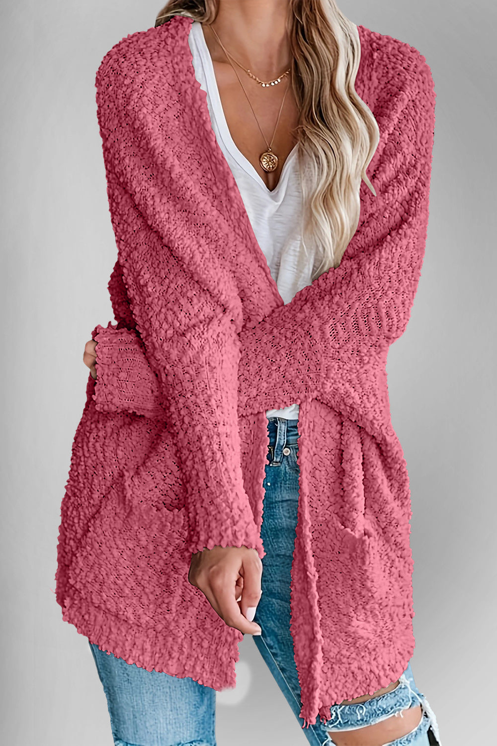 Double Take Pocketed Open Front Long Sleeve Cardigan - Charming Charlie