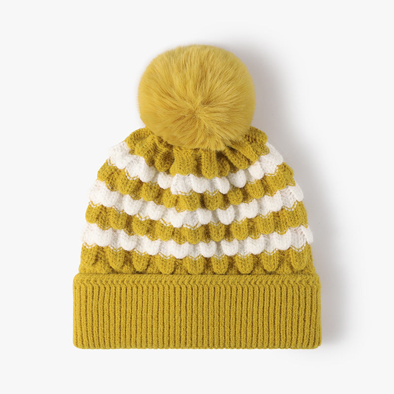 Striped Contrast Knit Hat with Pom-pom - Charming Charlie