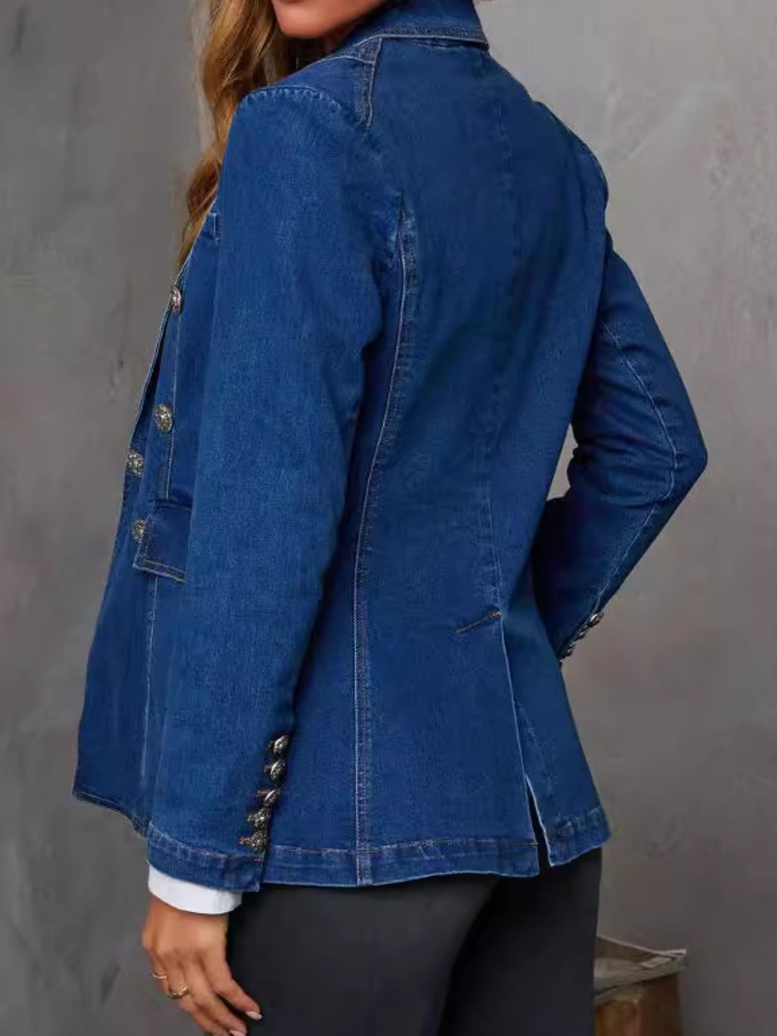Collared Neck Long Sleeve Denim Jacket - Charming Charlie
