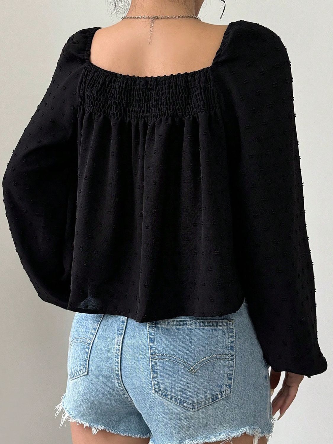 Swiss Dot Square Neck Long Sleeve Blouse - Charming Charlie