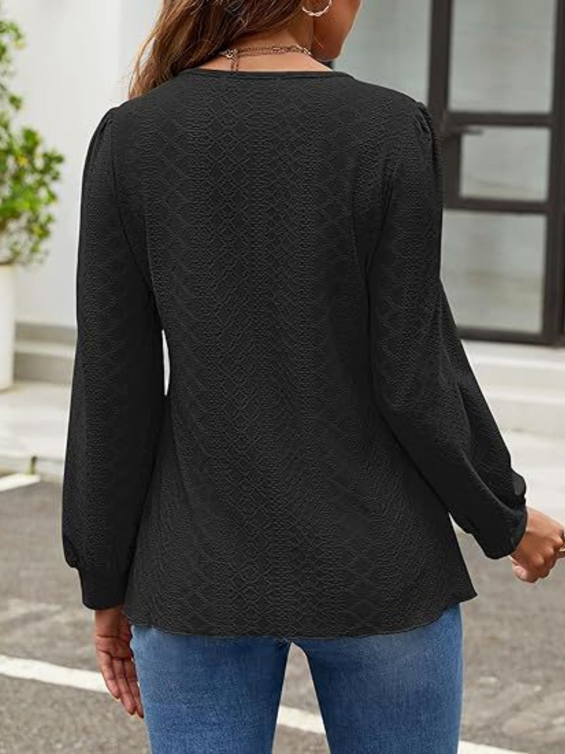 Eyelet Round Neck Long Sleeve Top - Charming Charlie
