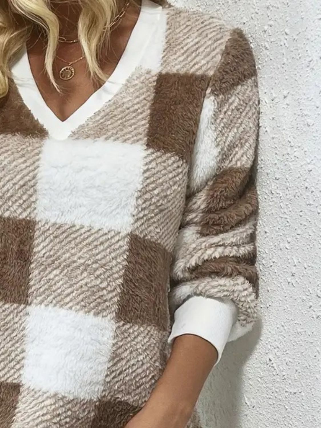 Plaid V-Neck Long Sleeve Dress - Charming Charlie
