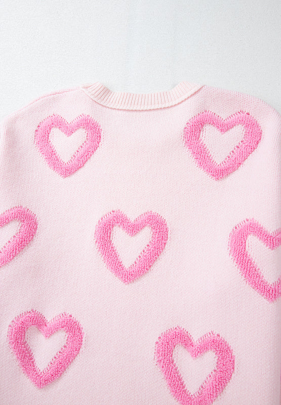 High-Low Heart Round Neck Long Sleeve Sweater - Charming Charlie