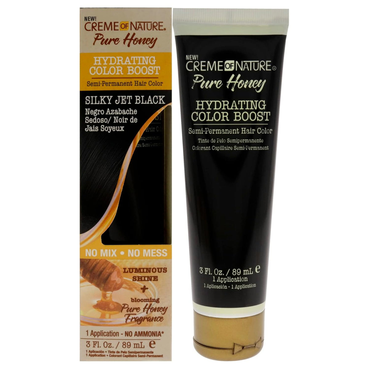 Creme of Nature Pure Honey Hydrating Color Boost Semi-Permanent Hair Color - Silky Jet Black Hair Color Unisex 3 oz - Charming Charlie