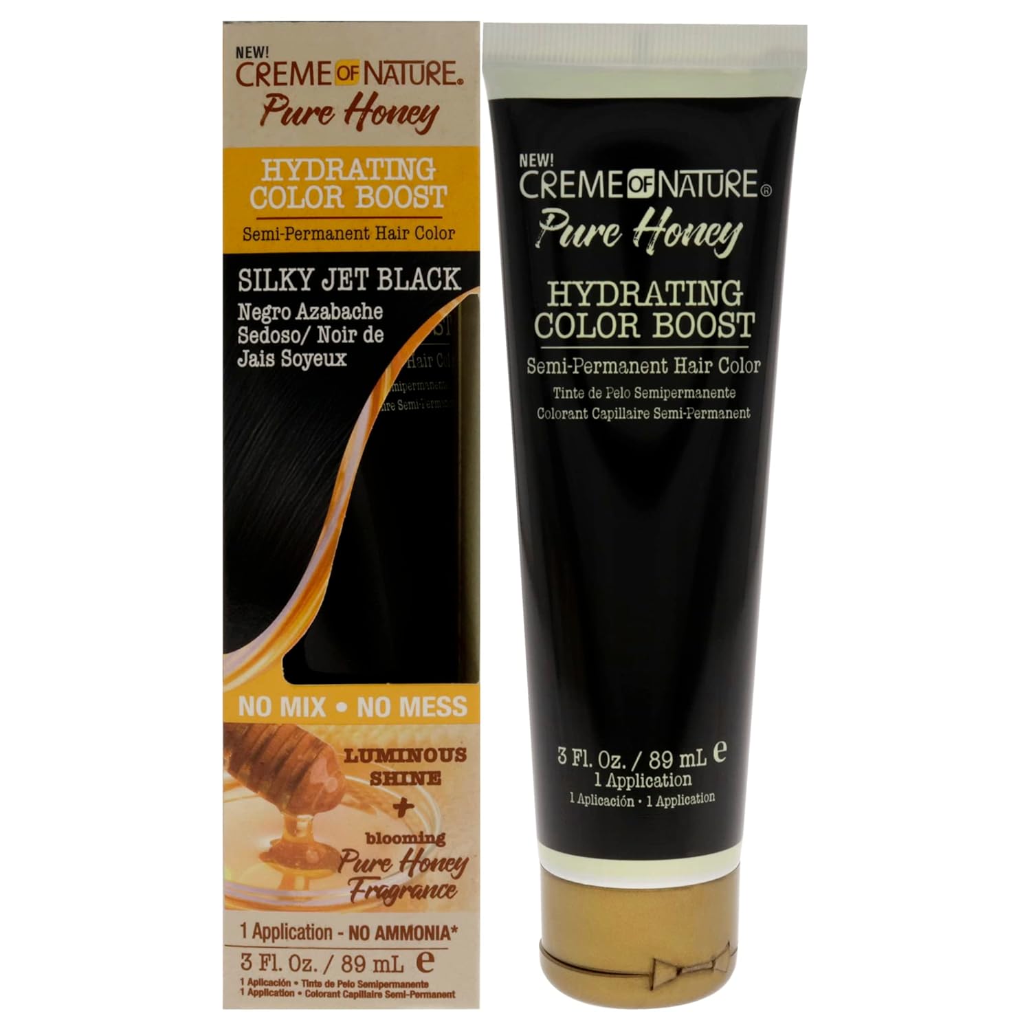 Creme of Nature Pure Honey Hydrating Color Boost Semi-Permanent Hair Color - Silky Jet Black Hair Color Unisex 3 oz - Charming Charlie