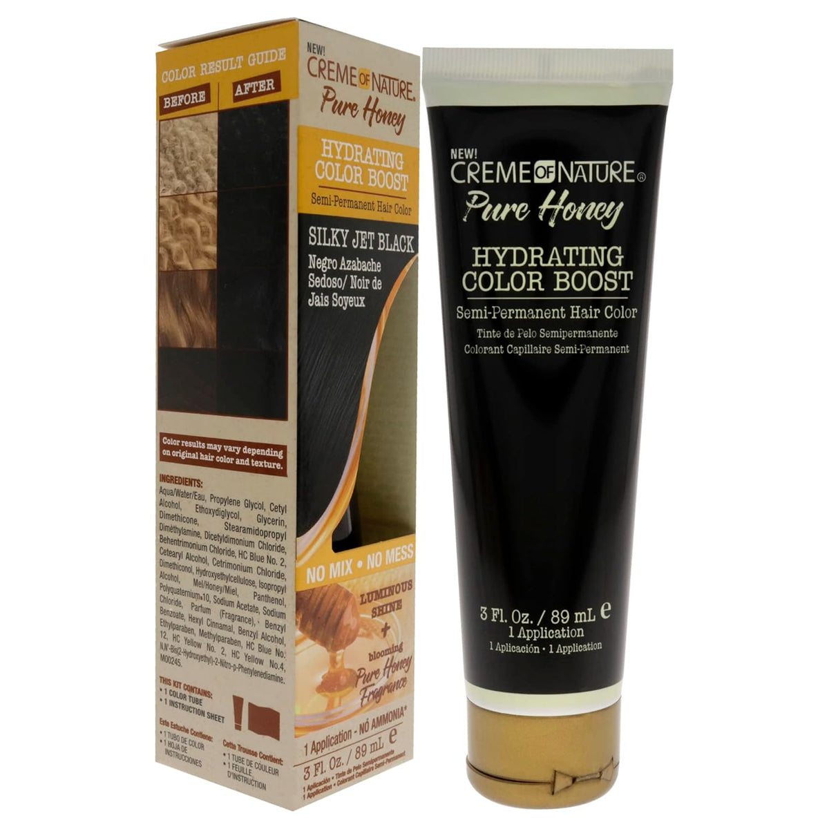 Creme of Nature Pure Honey Hydrating Color Boost Semi-Permanent Hair Color - Silky Jet Black Hair Color Unisex 3 oz - Charming Charlie