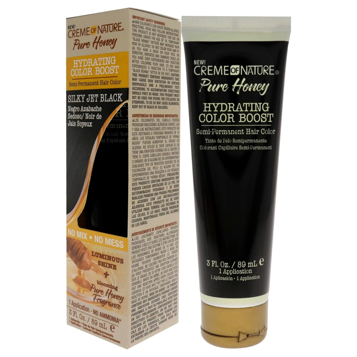 Creme of Nature Pure Honey Hydrating Color Boost Semi-Permanent Hair Color - Silky Jet Black Hair Color Unisex 3 oz - Charming Charlie