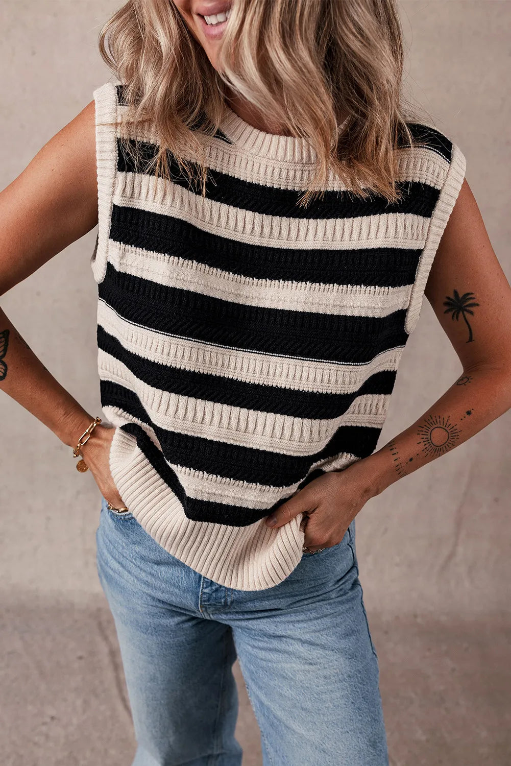 Color Block Round Neck Sweater Vest - Charming Charlie