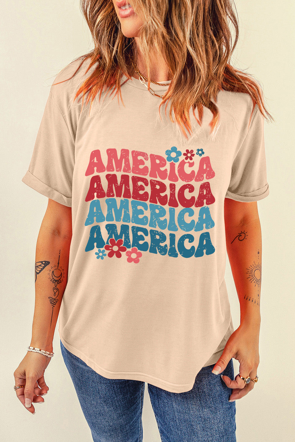 AMERICA Round Neck Short Sleeve T-Shirt - Charming Charlie