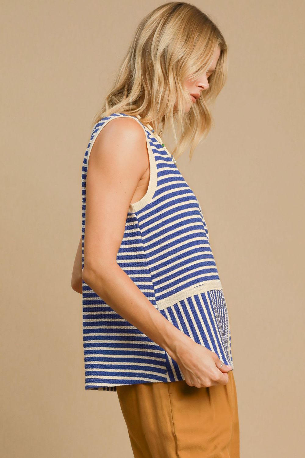 Umgee Round Neck Texture Striped Tank - Charming Charlie