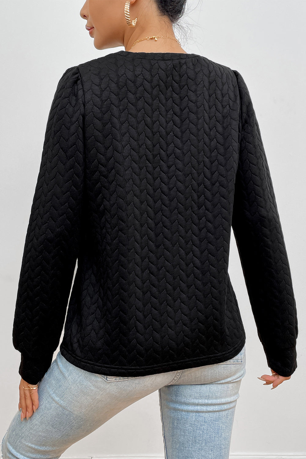 Texture Round Neck Long Sleeve Sweatshirt - Charming Charlie