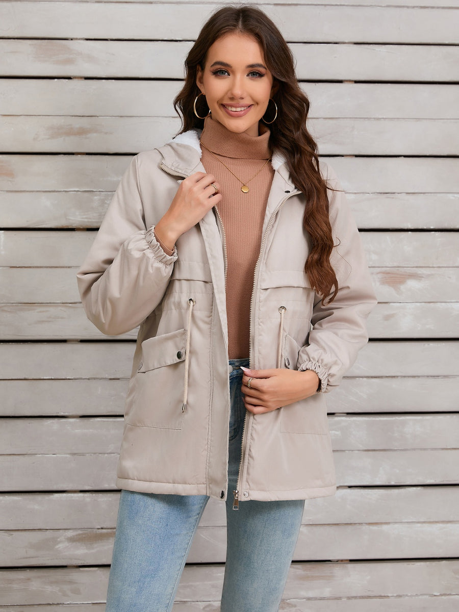 Collared Drawstring Bubble Hem Jackets