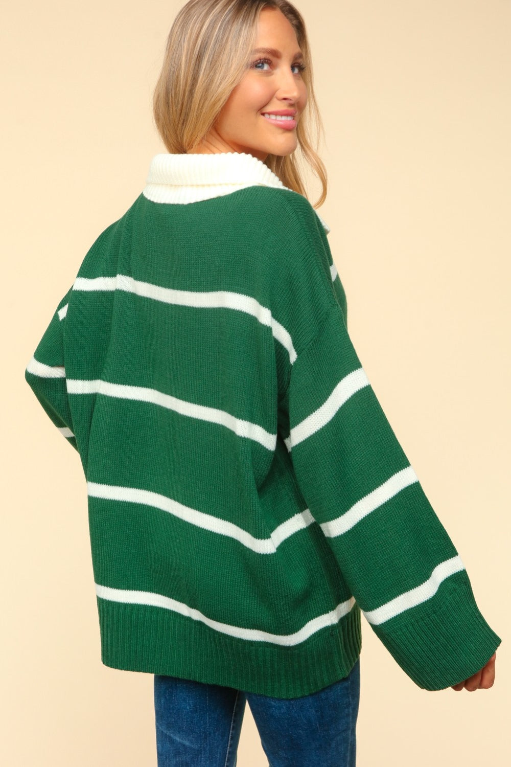 Haptics Collared Neck Striped Contrast Sweater - Charming Charlie