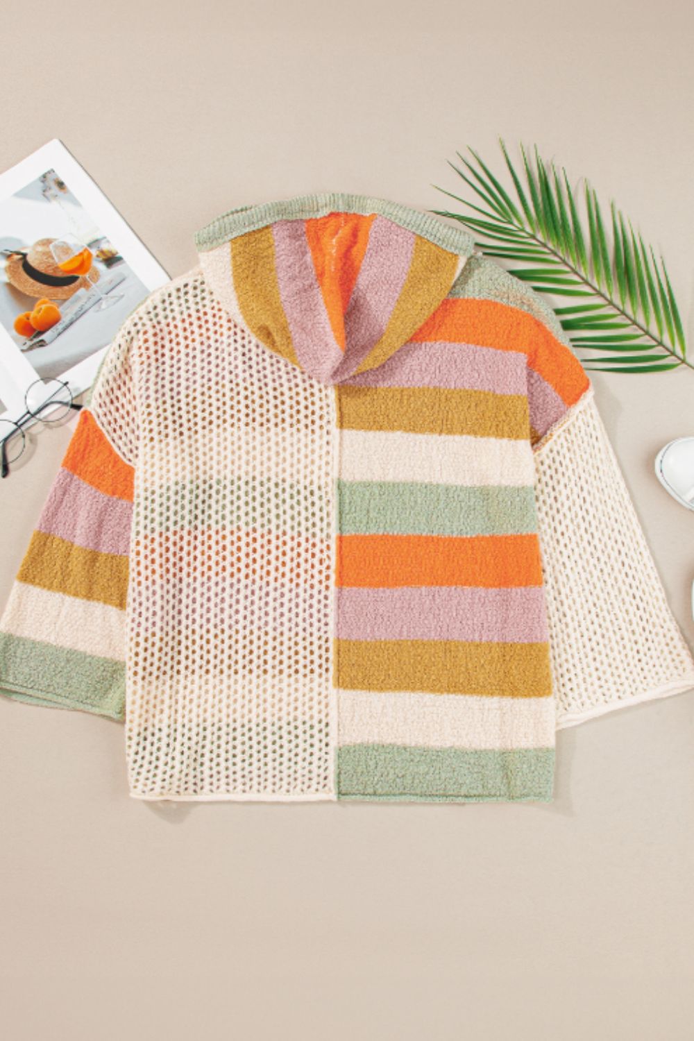 Openwork Color Block Hooded Sweater - Charming Charlie