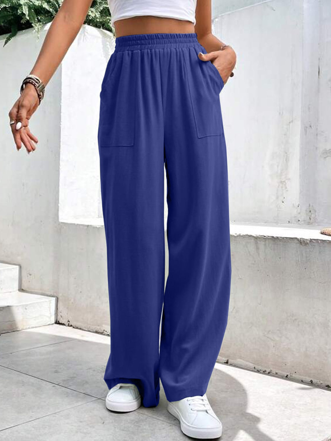 High Waist Wide Leg Pants with Pockets - Charming Charlie