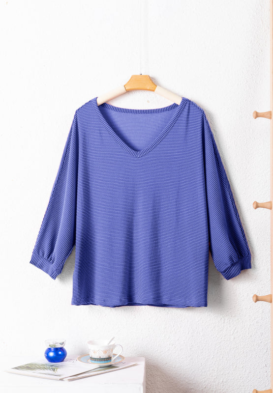 Texture V-Neck Long Sleeve Top - Charming Charlie