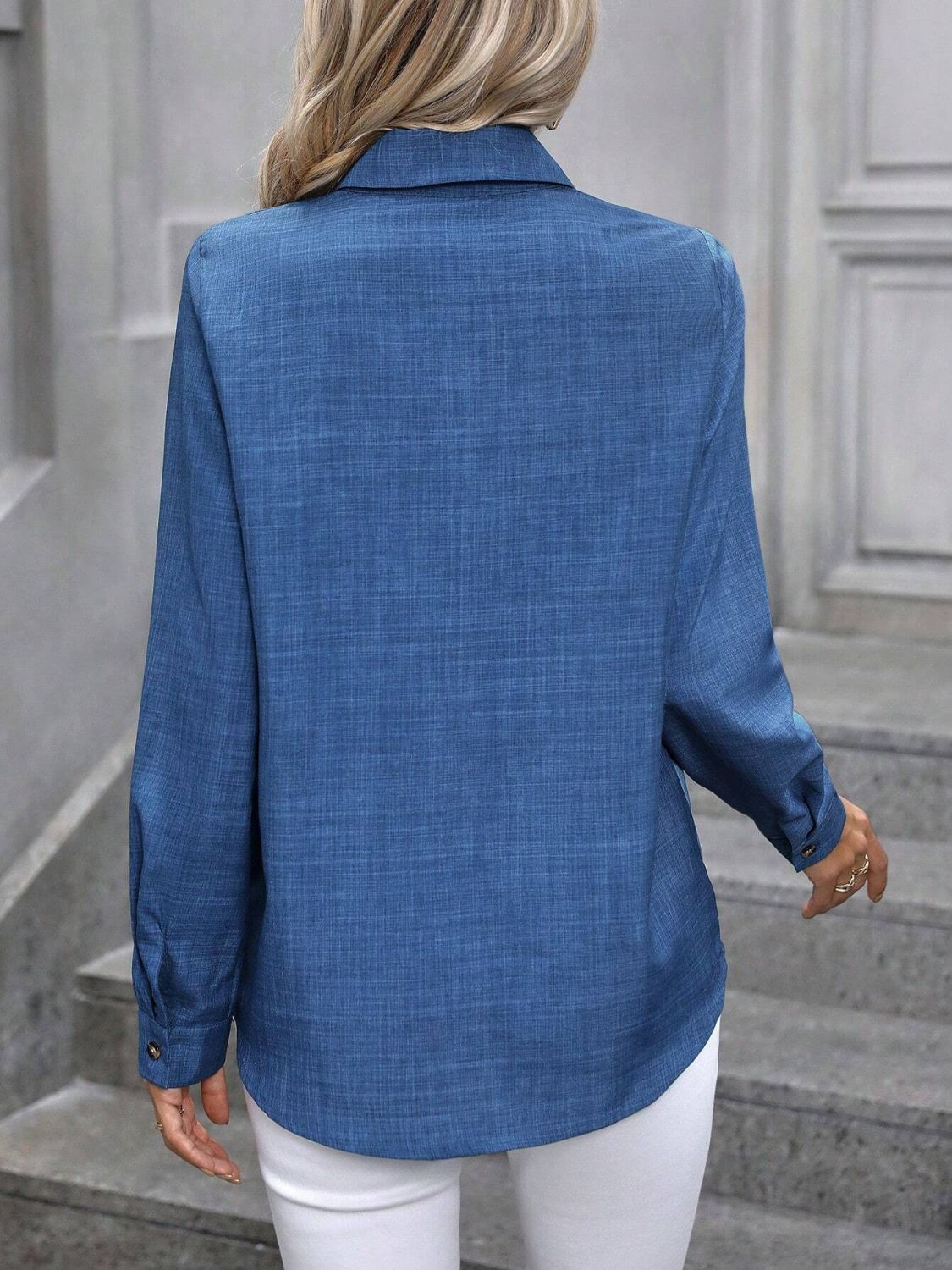 Button Up Collared Neck Long Sleeve Shirt - Charming Charlie