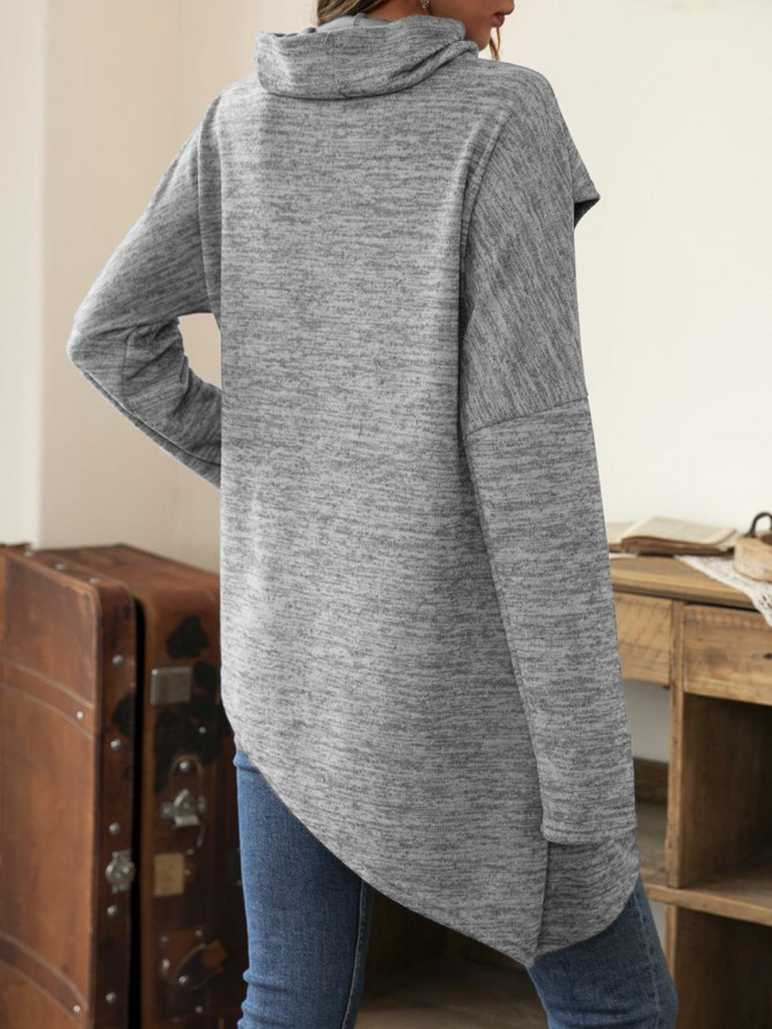 Asymmetrical Hem Cowl Neck Long Sleeve T-Shirt - Charming Charlie