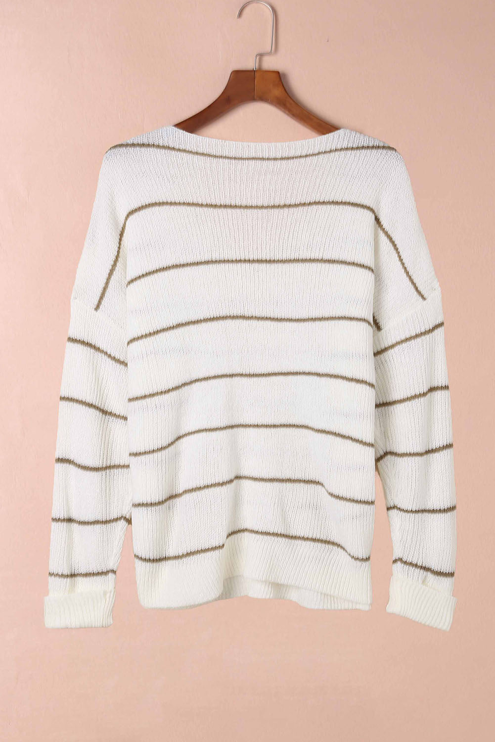 Striped V-Neck Drop Shoulder Sweater - Charming Charlie