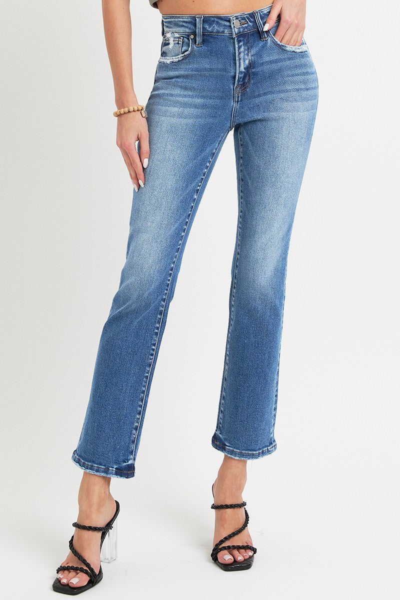 RISEN Full Size Mid Rise Ankle Straight Jeans with Pockets - Charming Charlie