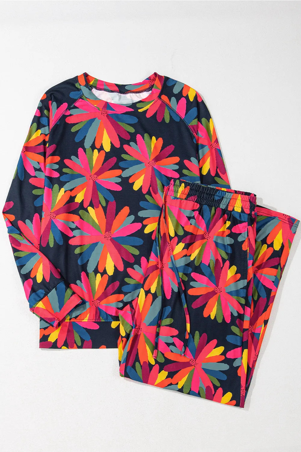 Plus Size Printed Round Neck Top and Drawstring Pants Set - Charming Charlie