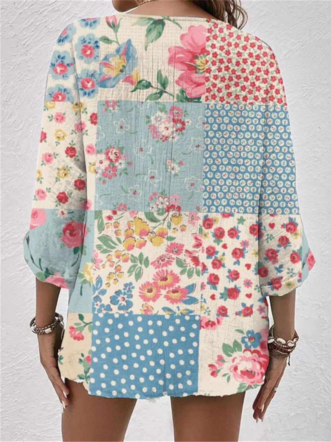 Full Size Printed V-Neck Blouse - Charming Charlie