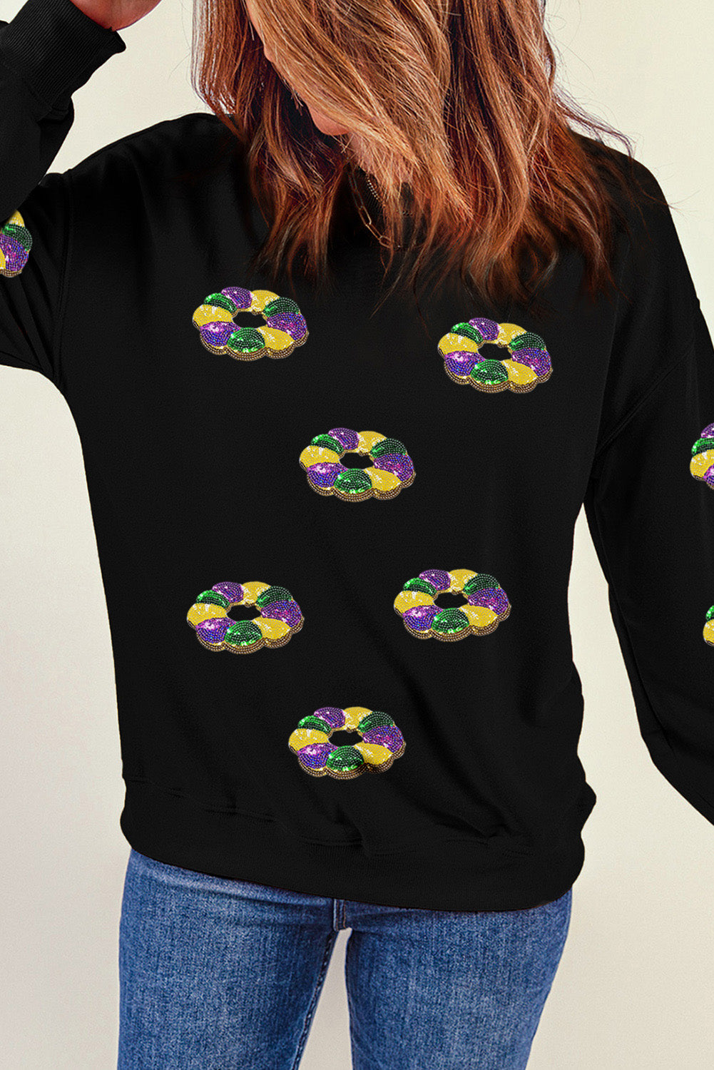 Sequin Round Neck Long Sleeve Sweatshirt - Charming Charlie