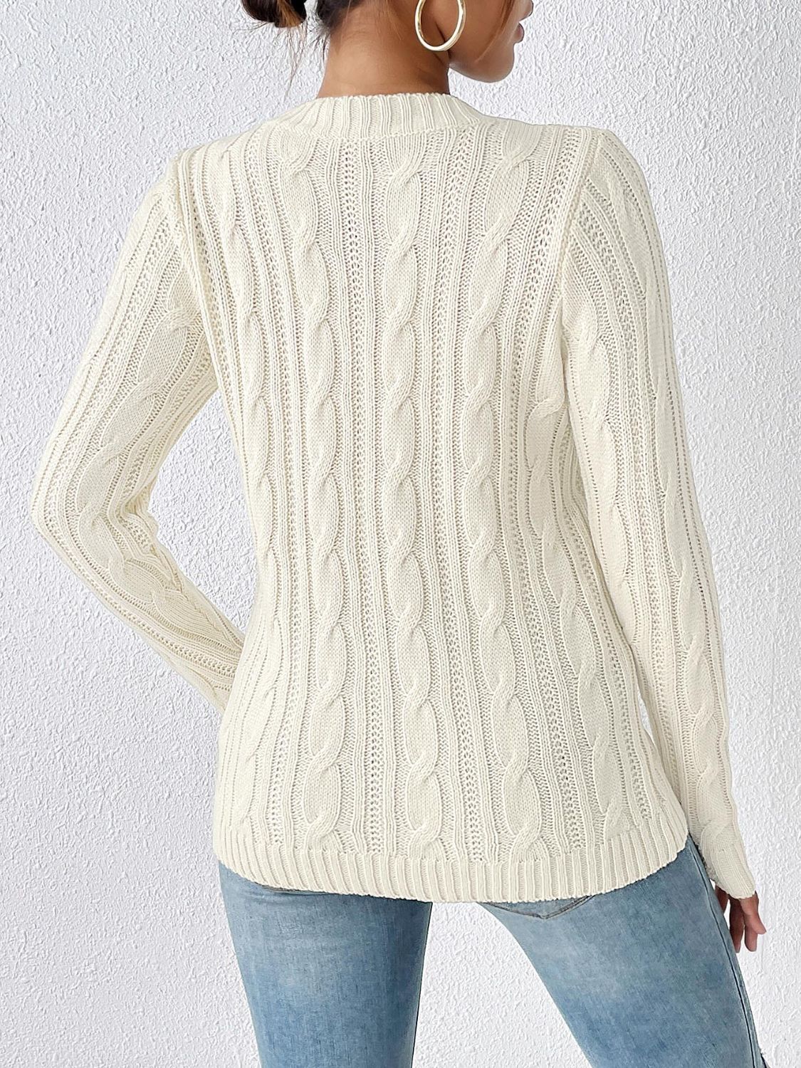 Cable-Knit Round Neck Sweater - Charming Charlie