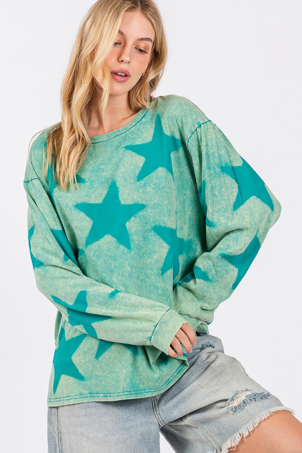 SAGE + FIG Mineral Wash Star Pattern T-Shirt - Charming Charlie