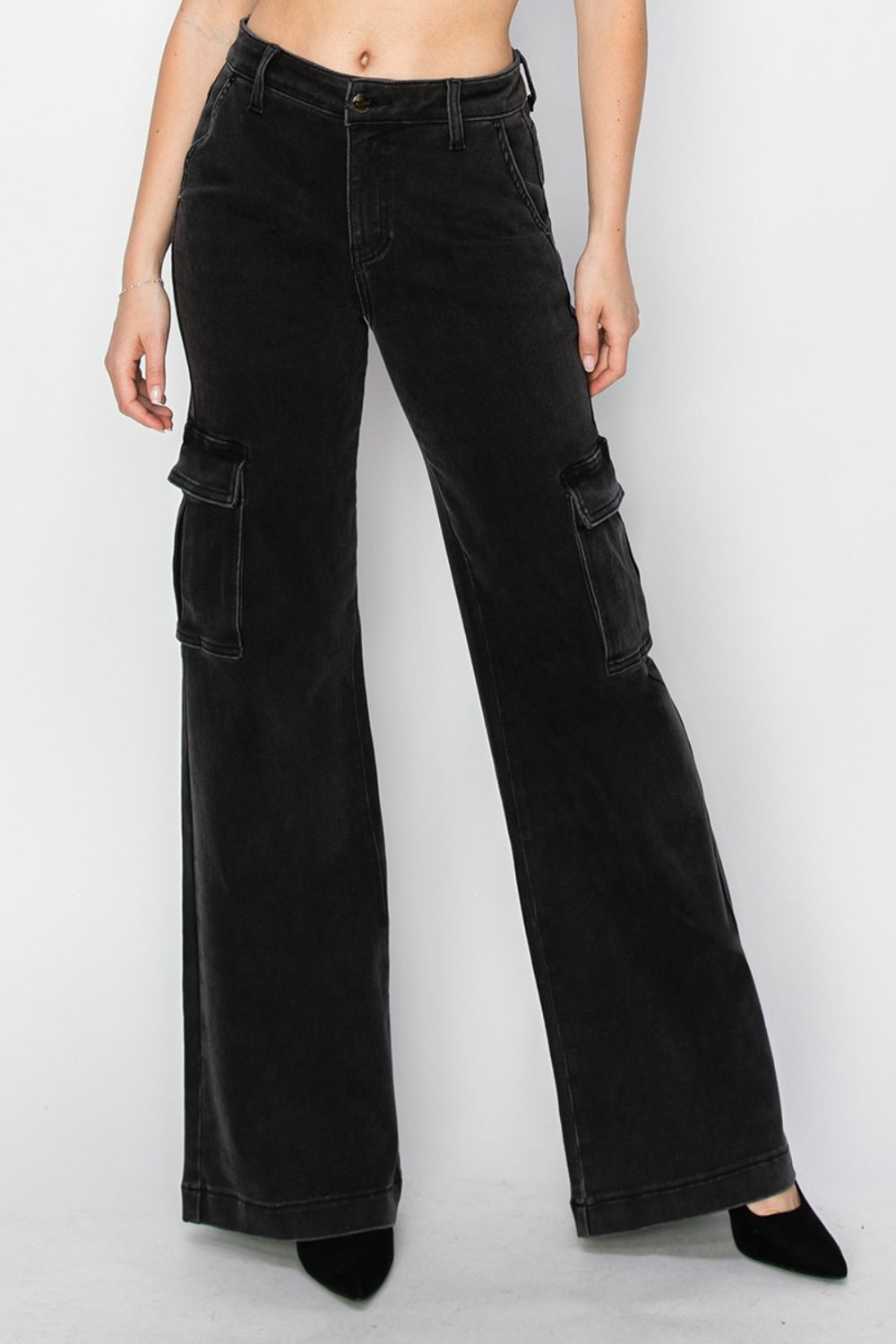 Risen Full Size High Rise Wide Leg Cargo Jeans - Charming Charlie