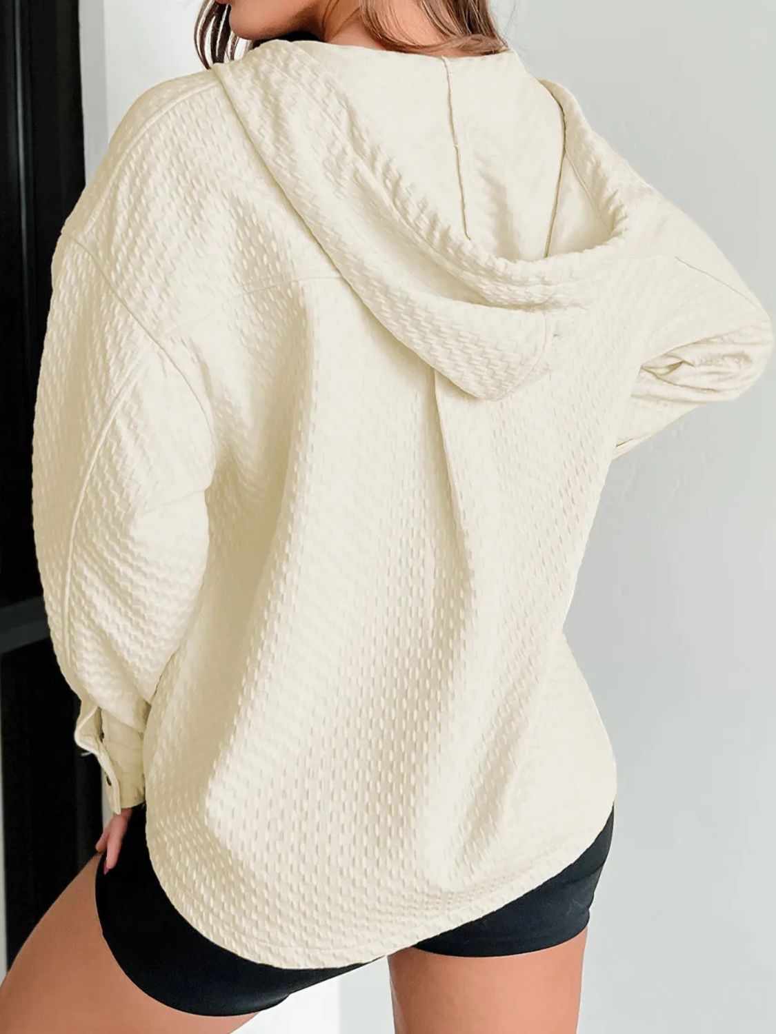 Drawstring Half Button Long Sleeve Hoodie - Charming Charlie